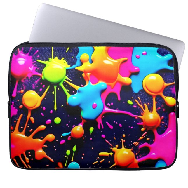 Housse Pour Ordinateur Portable Neon Paint Splatter Art Abstrait (Devant)