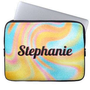 Housse Pour Ordinateur Portable Neon Rainbow Swirl Nom noir personnalisé
