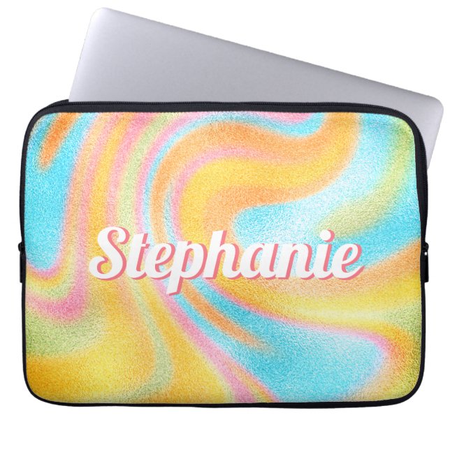 Housse Pour Ordinateur Portable Neon Rainbow Swirl Nom personnalisé (Devant)