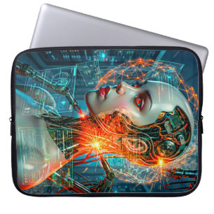 Housse Pour Ordinateur Portable Néon Sci-Fi Cyborg Féminin Cyberpunk Tech
