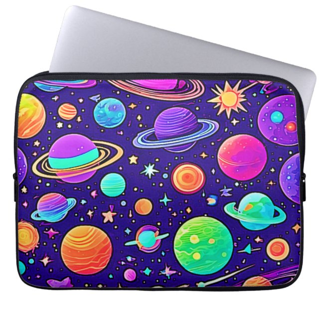 Housse Pour Ordinateur Portable Neons Fleurs : Planètes & Étoiles (Devant)