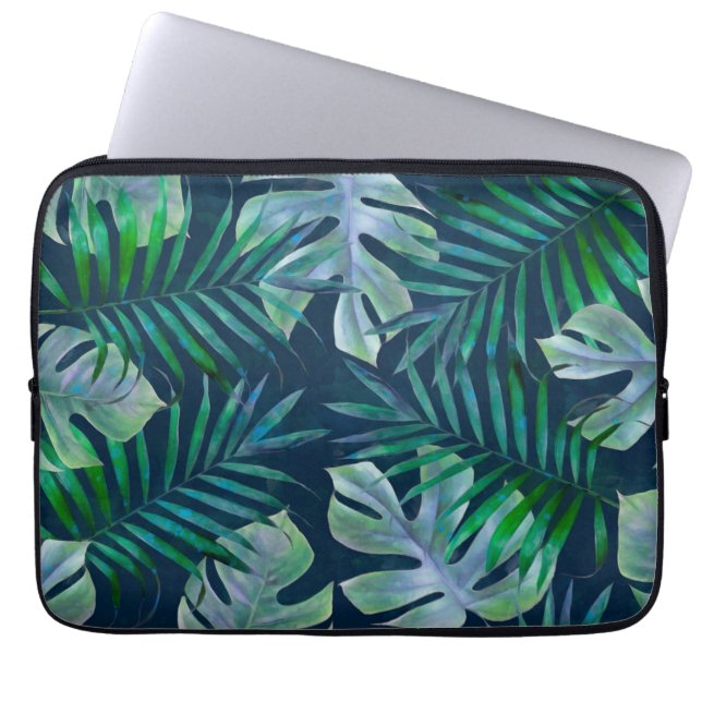 Housse Pour Ordinateur Portable Night Green Tropical Leaves (Devant)