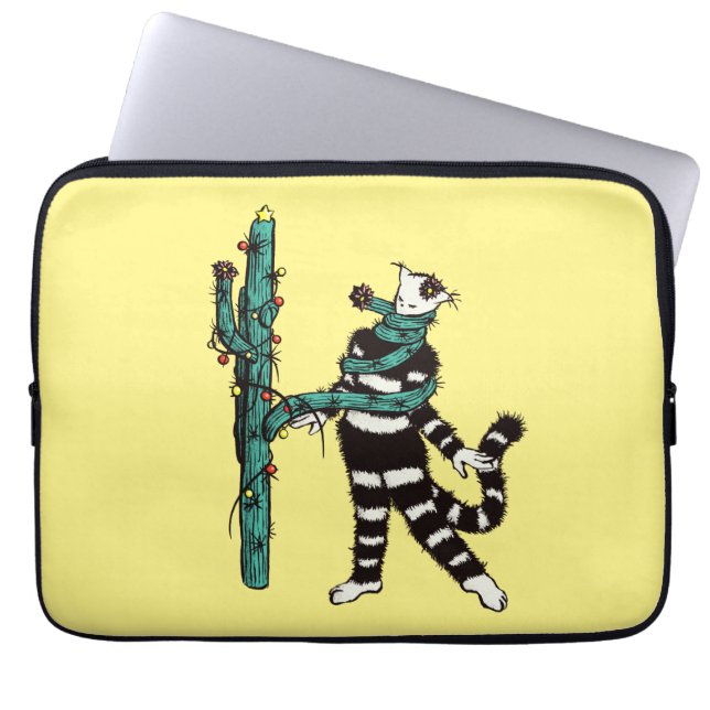 Housse Pour Ordinateur Portable Noël Chat Et Cactus Étranges Noël (Devant)