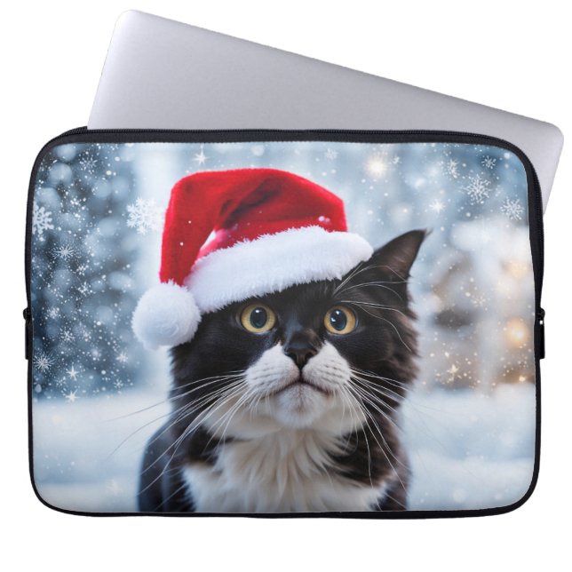 Housse Pour Ordinateur Portable Noël du chat noir et blanc (Devant)