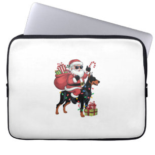 Housse Pour Ordinateur Portable Noël Éclairage Père Noël équitation Doberman Chien