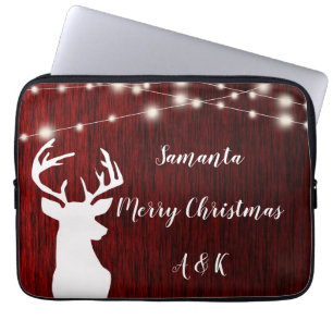 Housse Pour Ordinateur Portable Noël, guirlande, tête de cerf, personnalisation