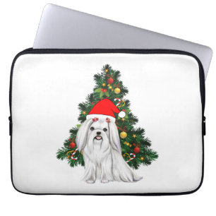 Housse Pour Ordinateur Portable Noël maltais, Noël Chien maltais de Noël avec chap