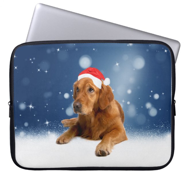 Housse Pour Ordinateur Portable Noël Mignonne Golden Retriever Chien Santa Hat Nei (Devant)
