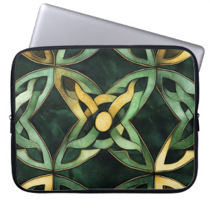 HOUSSE POUR ORDINATEUR PORTABLE NOEUDS ET SHAMROCK EN CELTIQUE IRLANDAIS VERTS ET