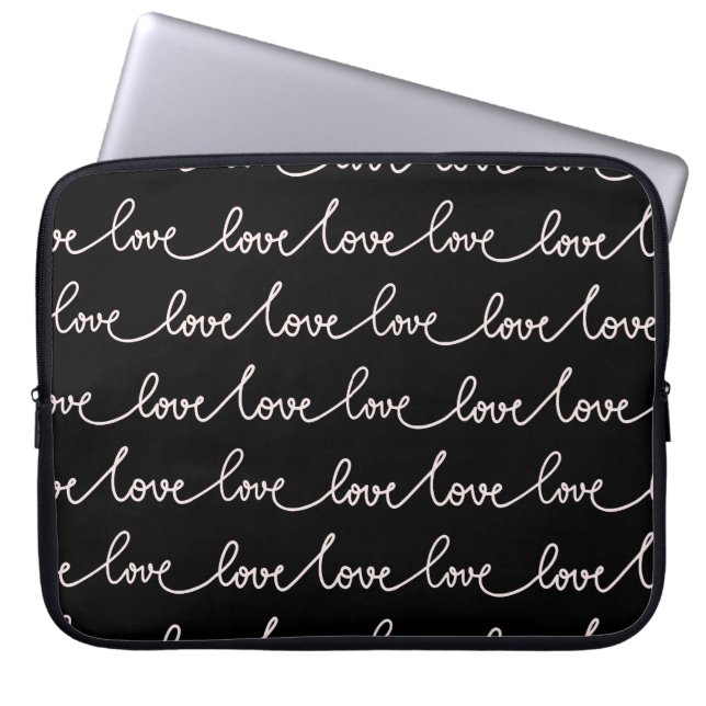 HOUSSE POUR ORDINATEUR PORTABLE NOIR AVEC SCRIPT D'AMOUR BLANC (Devant)