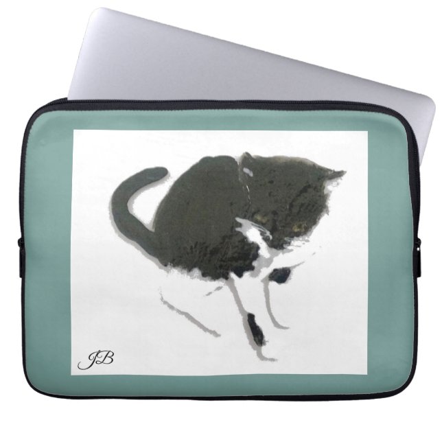 Housse Pour Ordinateur Portable Noir Blanc Kitty Personnalisé (Devant)