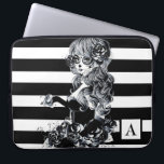 Housse Pour Ordinateur Portable Noir & Blanc Striped Joli Crâne de sucre fille<br><div class="desc">Conception personnalisée</div>