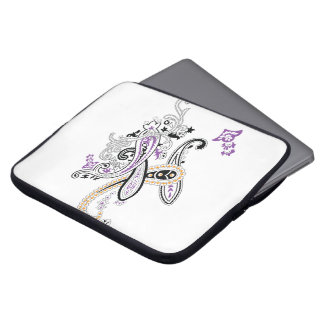 Housse Pour Ordinateur Portable Noir Blanc Violet Orange Orné Paisley