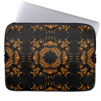 Housse Pour Ordinateur Portable Noir, cuivre jaune Floral Damas Motif rétro