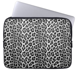 Housse Pour Ordinateur Portable Noir et blanc monochrome, léopard motif