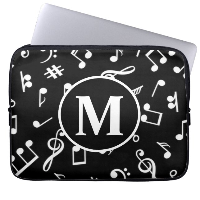 Housse Pour Ordinateur Portable Noir et blanc Monogram Music Note (Devant)