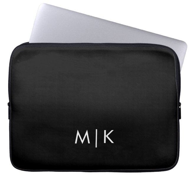 Housse Pour Ordinateur Portable Noir et Blanc | Monogramme Moderne (Devant)
