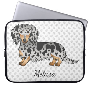 Housse Pour Ordinateur Portable Noir Et Tan Dapper Cheveux Long Dachshund & Nom