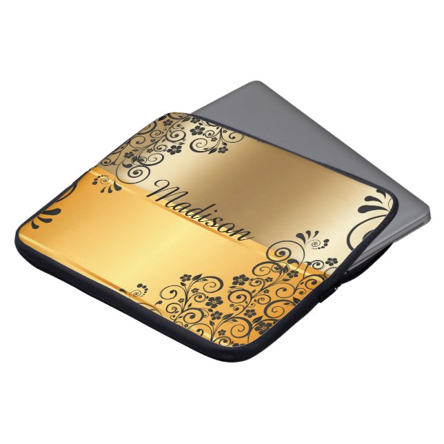 Housse Pour Ordinateur Portable Noir floral (Devant haut)