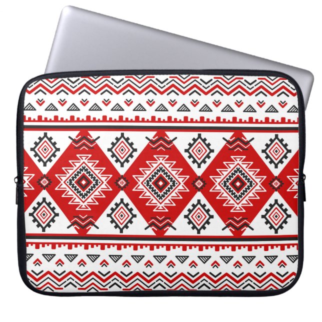 Housse Pour Ordinateur Portable Noir noir rouge, motifs ukrainiens. (Devant)