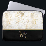 Housse Pour Ordinateur Portable Noir Or & Marbre Monogramme Élégant Luxe<br><div class="desc">Design de luxe classique et élégant avec or noir & marbre avec monogramme. Le modèle a été configuré,  vous n'avez donc qu'à ajouter votre nom pour compléter la conception. Accessoires correspondants en magasin.</div>