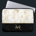 Housse Pour Ordinateur Portable Noir Or & Marbre Monogramme Élégant Luxe<br><div class="desc">Design de luxe classique et élégant avec or noir & marbre avec monogramme. Le modèle a été configuré,  vous n'avez donc qu'à ajouter votre nom pour compléter la conception. Accessoires correspondants en magasin.</div>