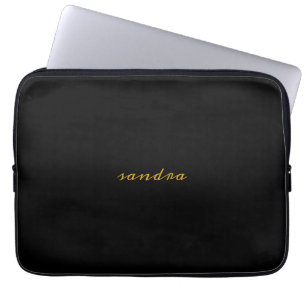 Housse Pour Ordinateur Portable Noir Or Moderne Chic Script Girl Monogramme