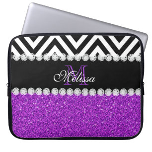 HOUSSE POUR ORDINATEUR PORTABLE NOIR POURPRE CHEVRON DE PARTIES SCINTILLANTES