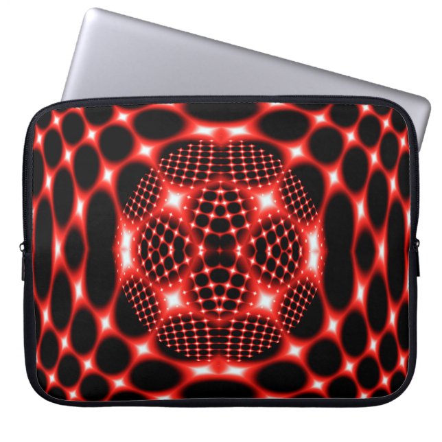 Housse Pour Ordinateur Portable Noir rouge de néon fractal (Devant)