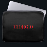 Housse Pour Ordinateur Portable Noir Rouge Votre Nom Minimaliste Personnel Moderne<br><div class="desc">Conception simple et professionnelle moderne.</div>