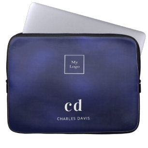 Housse Pour Ordinateur Portable Nom bleu marine affiche le logo commercial