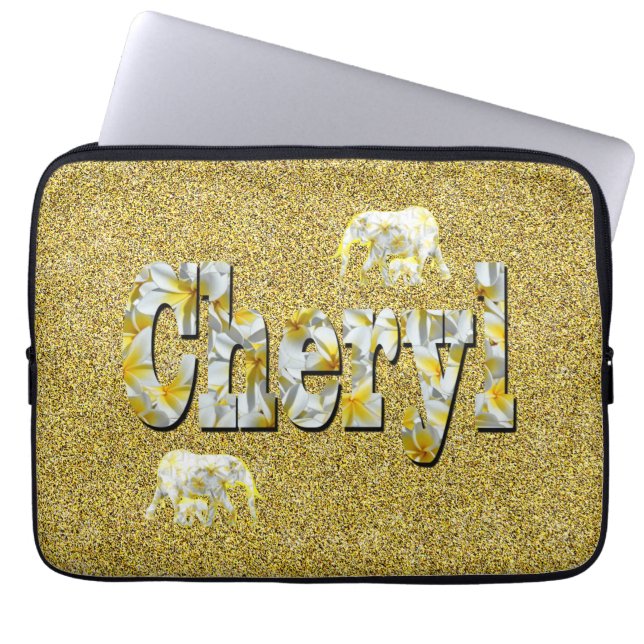 Housse Pour Ordinateur Portable Nom Cheryl Avec Fleurs Frangipani, (Devant)