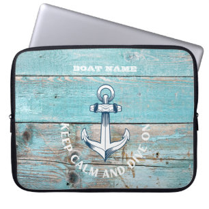 Housse Pour Ordinateur Portable Nom de bateau nautique Ancre Bois rustique