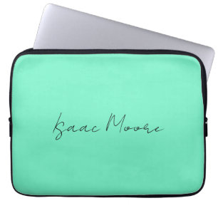 Housse Pour Ordinateur Portable Nom de calligraphie de script bleu vert élégant
