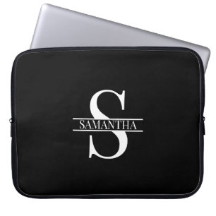 Housse Pour Ordinateur Portable Nom de monogramme noir et blanc élégant personnali