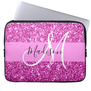 Housse Pour Ordinateur Portable Nom de monogramme scintillant de paillettes rose e