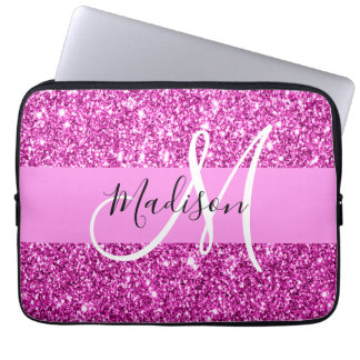 Housse Pour Ordinateur Portable Nom de monogramme scintillant de paillettes rose e