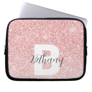 Housse Pour Ordinateur Portable Nom de script de monogramme avec paillettes rose g