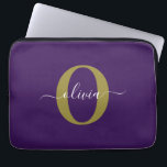Housse Pour Ordinateur Portable Nom de script de monogramme personnalisé violet bl<br><div class="desc">Cette conception élégante de monogramme et de nom de script stylisé peut être offerte en cadeau pour un anniversaire, un mariage, une douche de mariée, un anniversaire, la fête des mères ou toute autre occasion. Il peut être personnalisé avec l'initiale et le nom de la personne. Vous pouvez modifier la...</div>