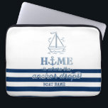 Housse Pour Ordinateur Portable Nom du bateau nautique, Ancre Marine Bleu rayé<br><div class="desc">Cette image montre l'ancrage d'un arrière - plan rayé bleu marine.</div>