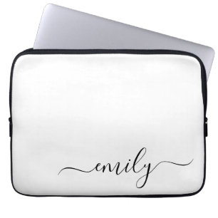 Housse Pour Ordinateur Portable Nom du monogramme blanc noir moderne