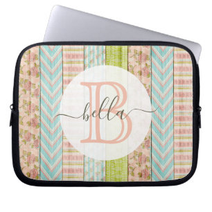 Housse Pour Ordinateur Portable Nom du monogramme Roses de Shabby sur le chalet ru