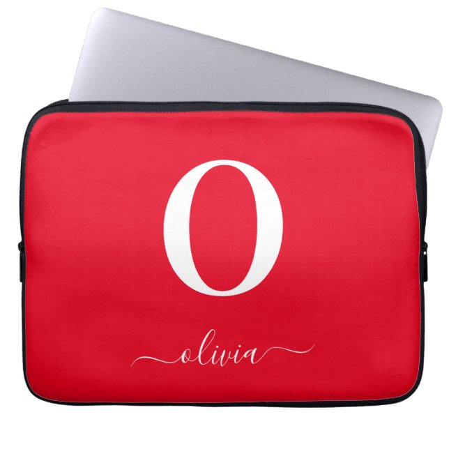 Housse Pour Ordinateur Portable Nom du script Monogramme Personnalisé Rouge Et Bla (Devant)