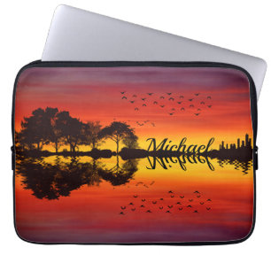 Housse Pour Ordinateur Portable Nom guitariste orange moderne Aquarelle