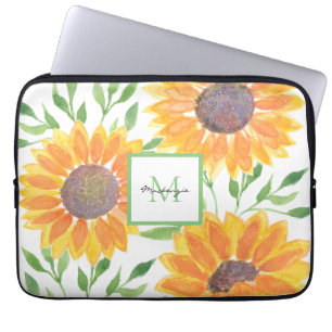 Housse Pour Ordinateur Portable Nom Monogramme Folithe de tournesol