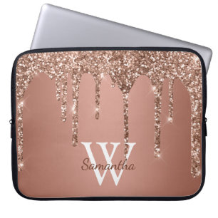 Housse Pour Ordinateur Portable Nom Monogramme Paillettes Rose Gold Goutte