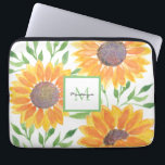 Housse Pour Ordinateur Portable Nom Monogramme Sunfleurs<br><div class="desc">Cette pochette d'ordinateur portable unique présente un tournesol aquarelle et un motif de feuillage dans les tons jaune et vert. Facilement personnalisable avec votre nom et monogramme. Aquarelle originale © Michele Davies.</div>