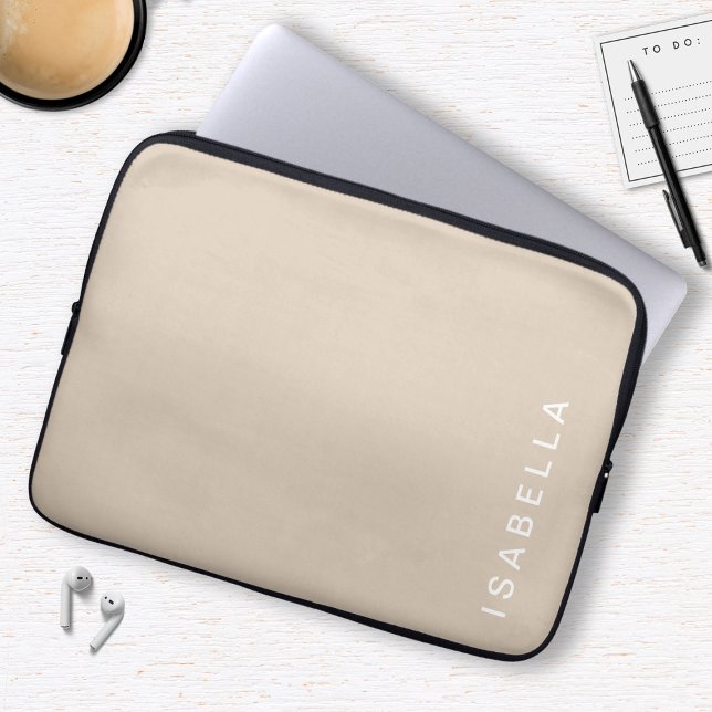 Housse Pour Ordinateur Portable Nom personnalisé beige minimaliste moderne (Créateur téléchargé)
