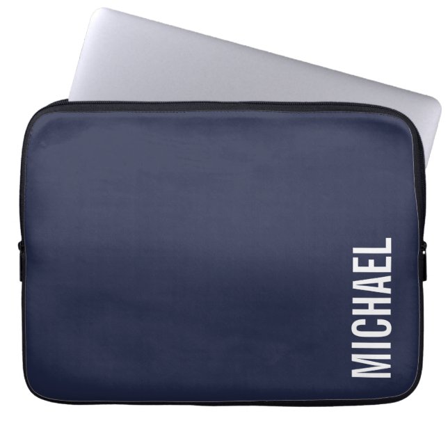Housse Pour Ordinateur Portable Nom personnalisé bleu marine moderne minimaliste (Devant)