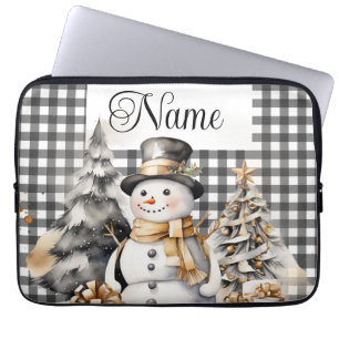 Housse Pour Ordinateur Portable Nom personnalisé bonhomme de neige de Noël